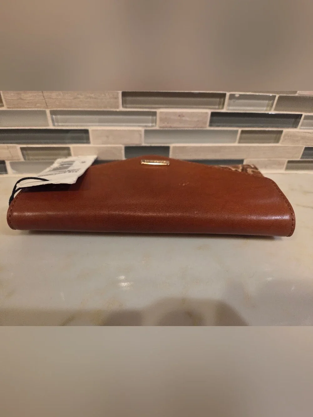 Brahmin Brown Leather and Snake-Print Envelope Clutch